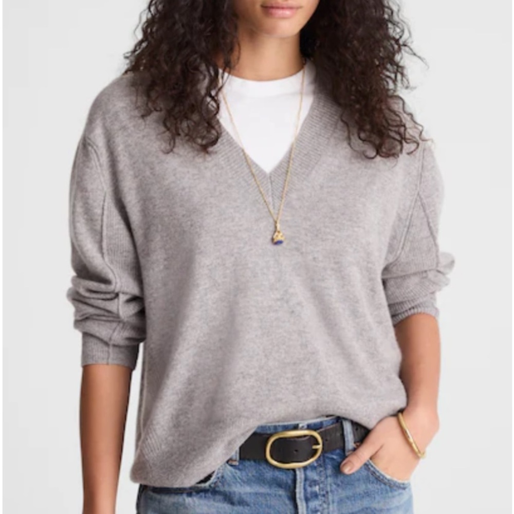 Madewell v neck Cashmere Sweater long sleeve medium light heather grey brand new